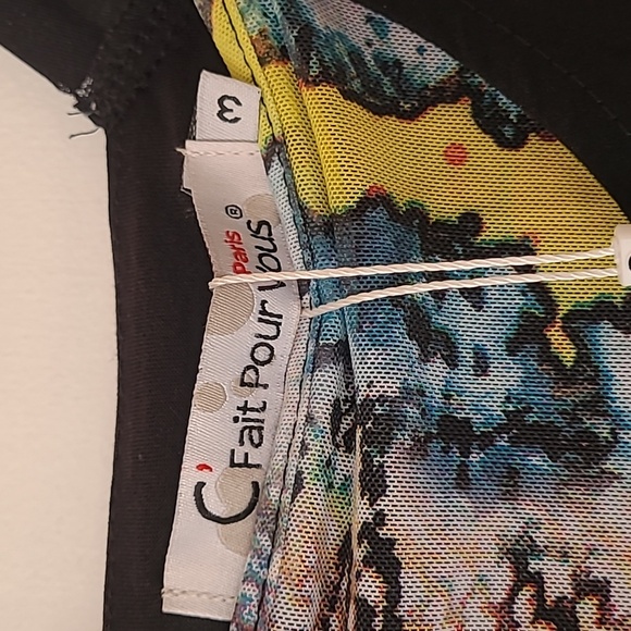C’Fait Pour Vous Paris Sleeveless Summer Black Colorful Dress Euro Size 3  - Picture 9 of 10